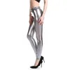 Pantalon Femme Brillant Fitness Leggings Sexy Lady PU Faux Cuir Maigre Argent Doré Métallique Brillant Paillettes