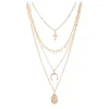 Chaînes 2023 bohème multicouche collier bijoux croix ronde Geometri pour femmes accessoires couleur or colliers