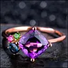 With Side Stones Luxury Rings For Women Gem Cut Square Amethyst Ring Vintage Engagement Gift Jewelry Accessories Drop Delivery Dhpjx