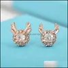 Stud Creative Reindeer Snowflake Zircon ￶rh￤ngen f￶r kvinnor Kids Temperament Small Elk Copper Christmas Antler Jewelry Drop Delivery DHVDS