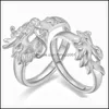 Пара звонит Dragon Phoenix Открытое кольцо для мужчин Женский героический дух Sier Color Hyperbol