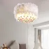 Taklampor K9 Crystal Lamp Natural Feather Lamps Nordic Minimalist Boy Girl Bedroom Living Room Children's Decor Light