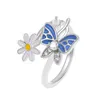 S3410 Fashion Jewelry for Women Rings Emamel Butterfly Flower Opening Adustable Ring