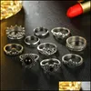 Anelli a grappolo Moda Fiore cavo Elefante Anello a forma di cuore Set per le donne Stile Boemia Grande lega vintage Knuckle 10 pezzi Gioielli D Dhlgp