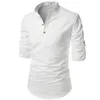 Mens Casual Shirts DiMusi Linen Långärmad knapp Solid Loose Autumn Dress Henley Fashion Man Brand Clothes 230208