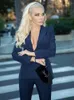 Women's Two Piece Pants BEVENCCEL Sexy In Set Blazer Women's Navy Jacket One Button Flare Office Business Suit 2023