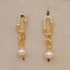 Stud Earrings Natural Freshwater Pearl Long U-chain For Jewelry Making DIY Women Party Banquet Gift