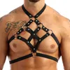 Set di reggiseni TiaoBug Uomo Halter Corpo elastico Cintura pettorale sexy Cintura in metallo O-Ring Caged Crop Top Uomo Gay Lingerie Punk Gothic Rave 252f