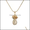 Collane con ciondolo Oro Sier Colore Frutta Ananas Collana girocollo Cristallo Strass Donna Catena Dichiarazione Gioielli Regalo Ragazza Goccia De Dhz0F