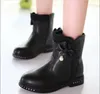 Para botas botas de inverno crianças mais veet meninas gravata borboleta alta sapatos pincess vestido crianças grandes