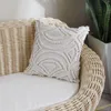 Travesseiro boho tufted capa chenille bege geométrico bordado travesseiro em casa cadeira de cadeira de gaiola decoração de decoração de decoração