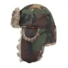 Boinas, homens, homens quentes camuflagem faux pur ushanka russo bombardeiro chapéu capa de ear -flap