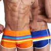 Shorts masculinos masculino de banho de banho respirável trajes de natação homem baú de boxe boxer cuecas sunga listras coloridas praia de cintura baixa