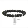 Fios de mi￧angas de 8 mm de mi￧angas foscas pretas Bracelets de pedra natural para homens pulseira de elasticidade com o designer de f￩ de sonho ￢ncora Dhzyc