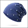 Bonnet / Crâne Caps Coton Doux Automne Printemps Bonnet Chapeaux Femmes Filles Perle Strass Chaud Sklies Turban Bonnet Chapeau Femme Dames 20 Dhzj0