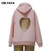 Dames hoodies sweatshirts cmyaya mode dames diamanten splicing zoete liefde cutout open back back lange mouw dik warm oversized pullover capuchon sweatshirt 230208