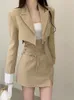 Vestido de duas peças 2 conjunto mulheres casual y2k colheita tops elegante jaqueta casacos mini saias moda coreana ternos outono blazers 230208