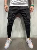 Calças de brim masculinas moda mens elástico magro masculino casual streetwear jogger calças alta rua múltiplos bolsos fino ajuste denim 230207