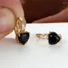 Pendientes de aro Huggie de lujo para mujer, bonita boda, circón negro, corazón de amor, Color oro rosa para mujer, aro Farl22