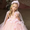 Mädchenkleider Puffy Glitzer Rosa Blume Ärmellos Prinzessin Baby Hochzeit Party Ballkleider Erstkommunion Geburtstag