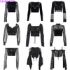 Women s T Shirt Goth Black Long Sleeve Corset Crop Top Aesthetic Sexy V Neck Velvet Lace Mesh T Shirts Y2K Harajuku Vintage Fashion 230207