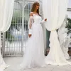 Casual Dresses Women Spring Sexy O-Neck Long Sleeve Sheer Gauze Lace Folds Floral Celebrity Maxi Evening Party Bridesmaid Dress White