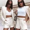 Womens Tracksuits Women Office Sets Autumn Long Sleeve Cardigan Blazer Shorts Solid 2 Piece Set Decoration Pant Style Fabric Type Closure Age 230208