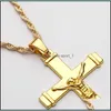 24K Gold Plated Jesus Kristus Cross Pendant Necklace - Hip Hop Style Cuban Chain for Men Golden Crucifix Jewelry