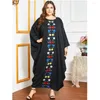 Ethnic Clothing Black Embroidery Abaya Women Batwing Sleeve Robe Oversized Loose Casual Muslim Dubai Long Maxi Dress Islamic Ramadan