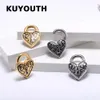 Navel Bell Button Rings KUYOUTH Retro Stainless Steel Heart Lock Magnet Ear Weight Gauges Body Jewelry Earring Piercing Expanders Stretchers 2PCS 230208