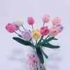 Decorative Flowers Knit Tulips Finished Handmade Artificial Crochet Tulip Bouquet Wedding Birde Flower Home Decor Mother's Day Gift