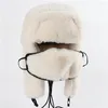 Berets 2023 Winter Faux Fur Hat Women Bomber Hats Warm Pink Ski Earflaps Mask Soviet Russian Snow Cap High Quality