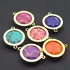 Pendant Necklaces Natural Turquoise Round Connector Pendants Faceted Necklace Gold Border Plating Fashion Jewelry