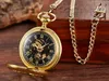 Taschenuhren, goldenes Gold, mechanischer Handaufzug, Taschenuhren, blaues Zifferblatt mit römischen Ziffern, mechanische Flip-Uhr, Herrenuhr mit Anhängerkette, Geschenkbox 230208