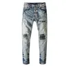 Stilista jeans uomo Hole jean Hip Hop lettera Streetwear uomo Pantaloni gamba lunga dritta hot Pantalone uomo sciolto Ricamo Patchwork Denim strappato Cerniera di lusso blu