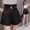 Women's Shorts Seoulish Summer 2021 New Black Suit Sashes High Waist Office Lady Wide Leg Elegant Chic Loose Trousers Y2302