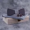 Bow Ties 3D Wooden Bowtie Pocekt Square Cufflinks Set Classic Business Wood Tie Wedding Handmade Corbata