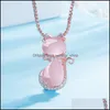 Jewelry Settings Moonrocy Rose Gold Color Cz Crystal Ross Quartz Pink Opal Necklace Earrings And Ring Set For Cute Cat Women 469C3 D Dhvdn