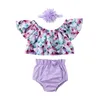 Vêtements de vêtements nés de bébés filles au large de l'épaule des sommets floraux shorts Briefs 3pcs tenues vêtements