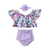 Kledingsets geboren babymeisjes uit schouderbloemtoppen Shorts Briefs 3pcs Outfits Kleding