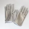 Five Fingers Gloves Men Women Bright Color Faux Leather Short Golden Silver Stage Performance Accessories Etiquette