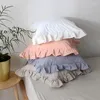 Funda de almohada con volantes Ins, fundas de almohada de Color sólido, tela de algodón, decoración decorativa para habitación de princesa y niña