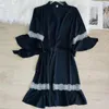 Indumenti da notte da donna Abbigliamento per la casa da donna Estate Abito corto da accappatoio Raso di pizzo Patchwork Kimono Abito intimo Lingerie Abbigliamento casual per la casa