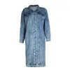 Frauen Trenchcoats Bf Stil Denim Mantel Frauen Lange Design Blau Outwear Weibliche Hülse 2023 Herbst Outcoat