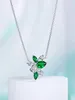 S925 Brincos de prata esterlina Conjuntos de j￳ias de colar para mulheres folhas de cristal Casamento pingente verde zirc￣o Brincho