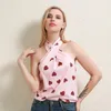 2023 new fashion Women's Blouses Sexy Off Shoulder Love Heart Printing Blouse Chiffon Women Tops Summer Casual Backless Sleeveless Shirts Female Blusas Tees