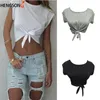 Women's T Shirts Women Knotted Tie Front Crop Tops Cropped Shirt Casual Tanks Camis White Grey Color