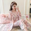 Women's Sleepwear Spring And Summer Printed Robes For Women Robe Sets Bathrobe Sling Nightdress Pant Female Pajamas Sexy 3 Pieces Set