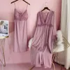 Women's Sleepwear Gary Women Satin Home Clothing Intimate Lingerie Spring 2PCS Kimono Robe Set Casual Long Sleeve Bathrobe Gown Homewear