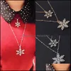 Chokers Statement Necklaces White Austrian Crystal Jewelry Long Design Wedding Double Layer Snowflake Pendants Drop Delivery Dhkmw